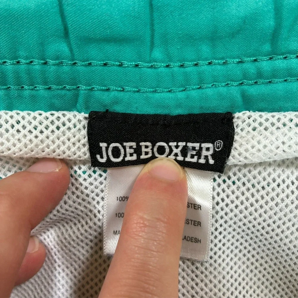 Joe Boxer Mens Swim Shorts Size XL Plaid Black Teal Drawstring Lined‎ Pockets